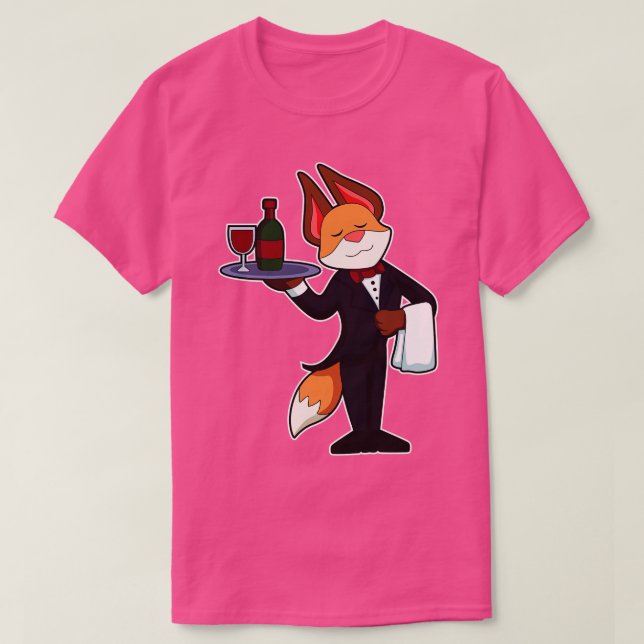 Fox as Waiter mit Platter und Rotwein T-Shirt (Design vorne)