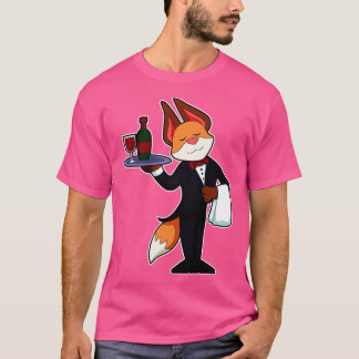 Fox as Waiter mit Platter und Rotwein T-Shirt