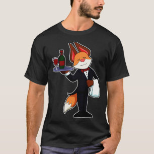 Fox as Waiter mit Platter und Rotwein T-Shirt