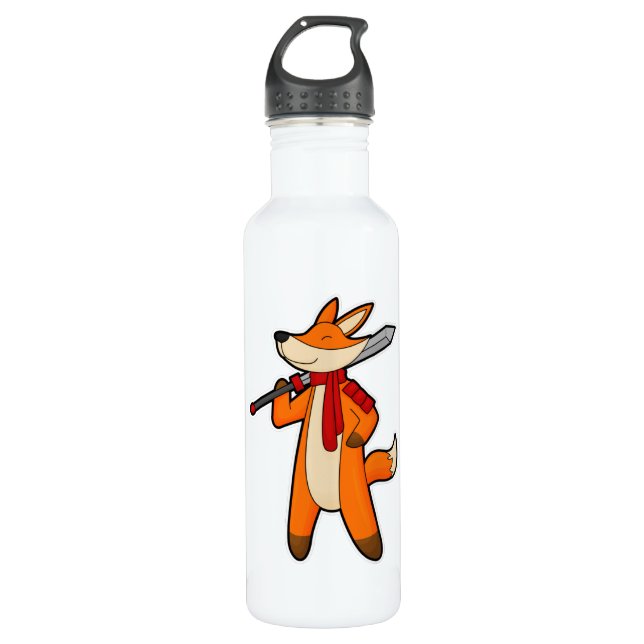 Fox as Warrior with Sword & Scarf Edelstahlflasche (Vorderseite)