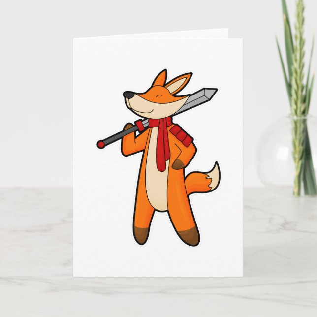 Fox as Warrior with Sword & Scarf Karte (Vorderseite)