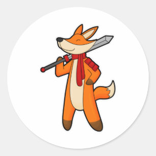 Fox as Warrior with Sword & Scarf Runder Aufkleber