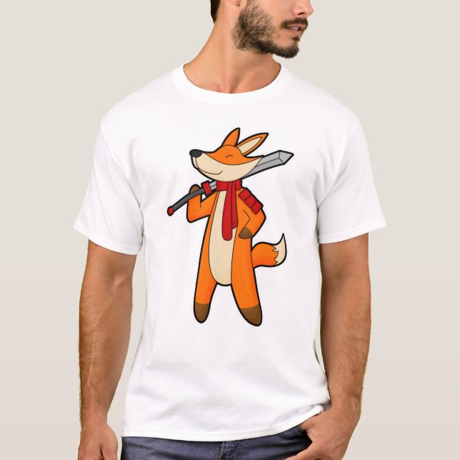 Fox as Warrior with Sword & Scarf T-Shirt (Vorderseite)