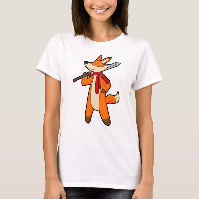 Fox as Warrior with Sword & Scarf T-Shirt (Vorderseite)