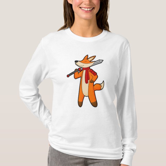 Fox as Warrior with Sword & Scarf T-Shirt (Vorderseite)