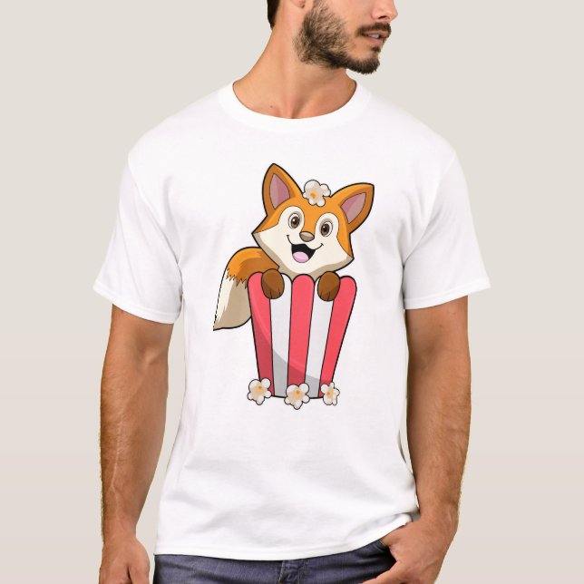 Fox at Eating with Popcorn T-Shirt (Vorderseite)