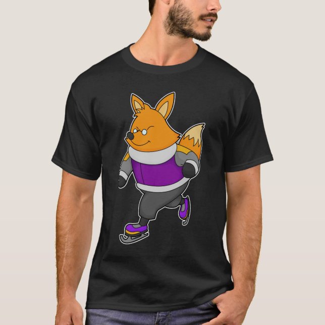 Fox at Ice Skaten mit Ice Skate & Brille T-Shirt (Vorderseite)