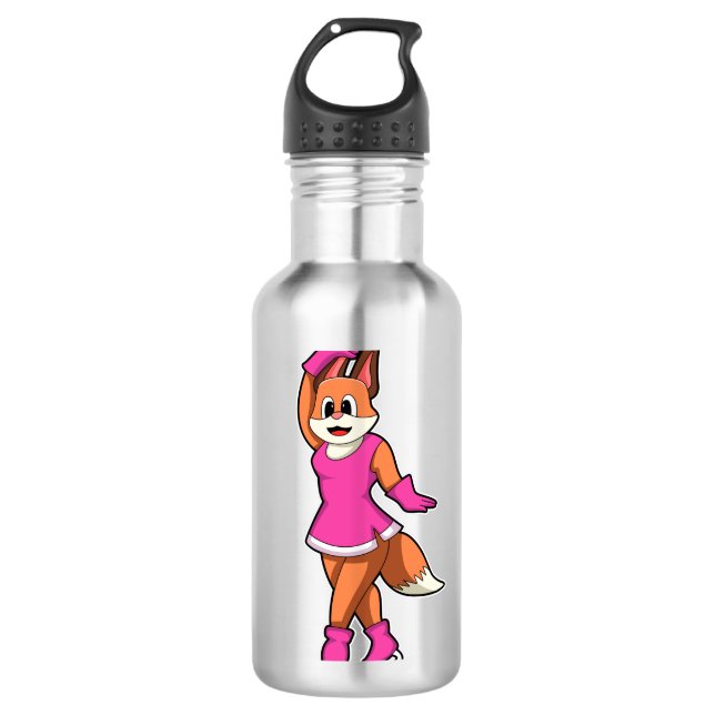 Fox at Ice skating with Ice skates Edelstahlflasche (Vorderseite)