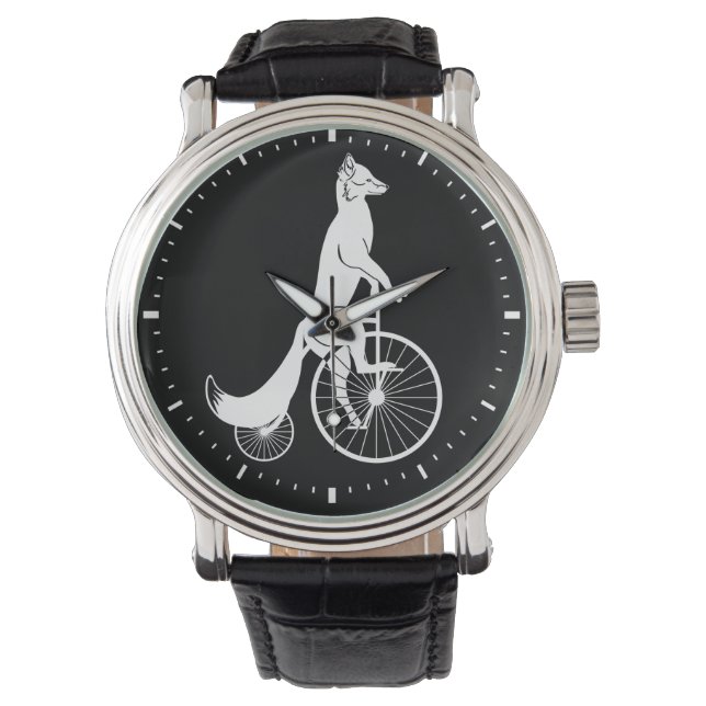 Fox auf dem Vintagen Penny Farthing Bike Armbanduhr (Vorderseite)