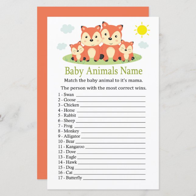 Fox Baby Animals Name Game (Vorne/Hinten)