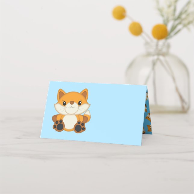 Fox Baby Dusche Blue Woodland Platzkarte (Vorderseite)
