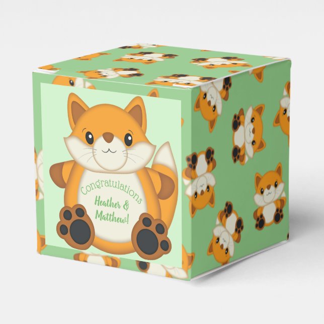 Fox Baby Dusche grün Geschenkschachtel (Vorderseite)
