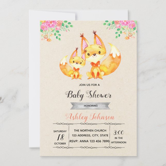 Fox Baby Dusche Party Einladung (Vorderseite)