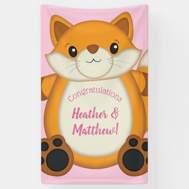 Fox Baby Dusche Pink Banner (Vertikal)
