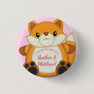 Fox Baby Dusche Pink Button
