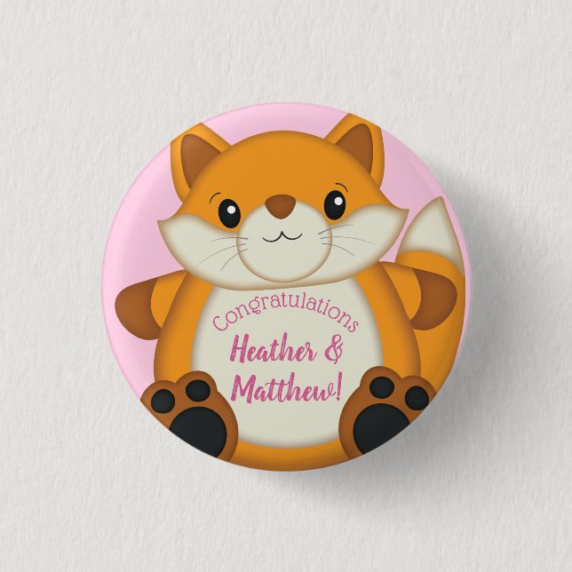 Fox Baby Dusche Pink Button (Vorderseite)