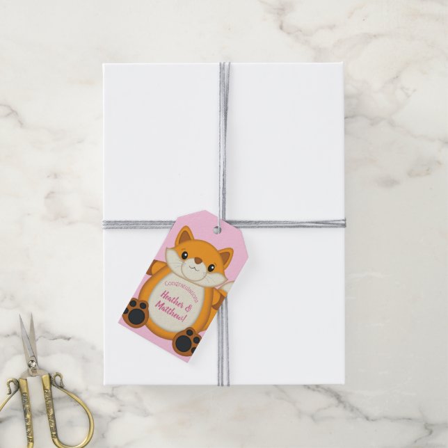 Fox Baby Dusche Pink Geschenkanhänger (Mit Garn)