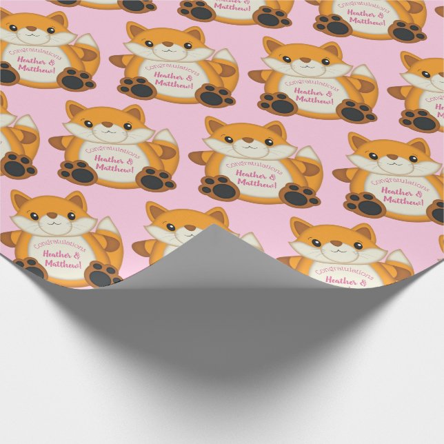 Fox Baby Dusche Pink Geschenkpapier (Ecke)