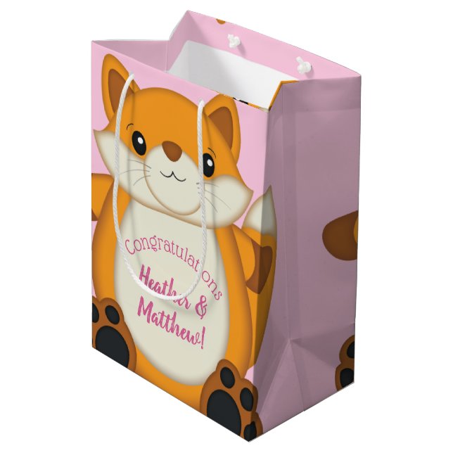 Fox Baby Dusche Pink Mittlere Geschenktüte (Rückseite Schrägansicht)