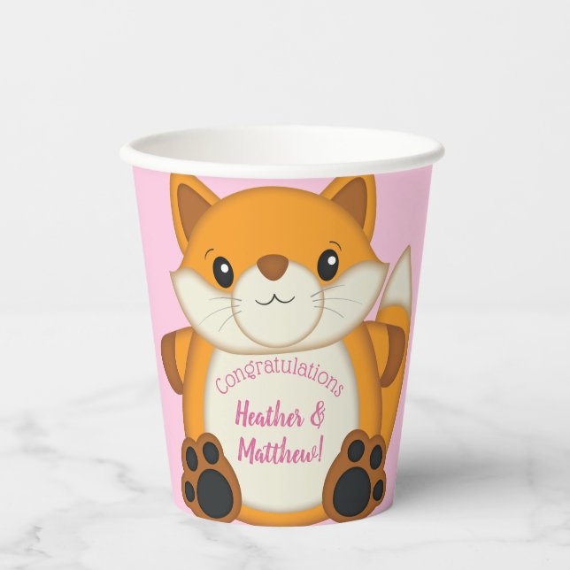 Fox Baby Dusche Pink Pappbecher (Vorderseite)