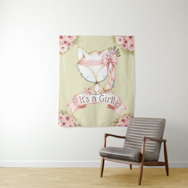 Fox Baby Shower Banner Hintergrund Wandteppich (Beispiel)