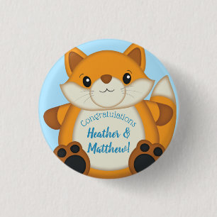 Fox Baby Shower Blue Button
