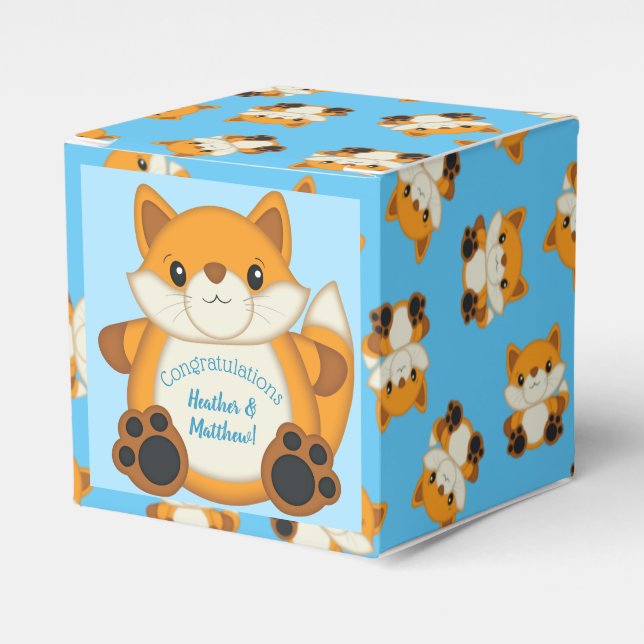Fox Baby Shower Blue Geschenkschachtel (Vorderseite)