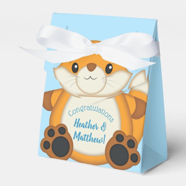 Fox Baby Shower Blue Geschenkschachtel (Vorderseite)