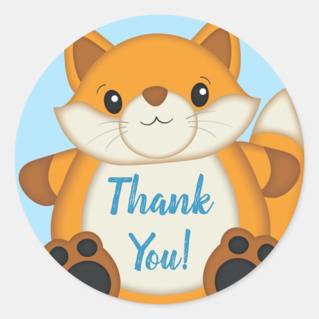 Fox Baby Shower Blue Runder Aufkleber (Vorderseite)