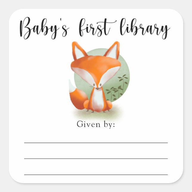 Fox Baby Shower Buchzeichen, Babybücher Quadratischer Aufkleber (Vorderseite)