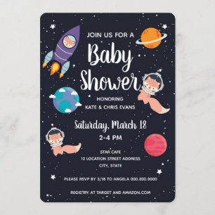Fox Baby Shower Space Navy Galaxy Baby Dusche Einladung