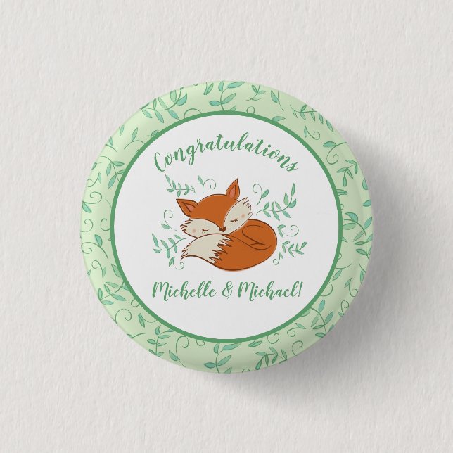 Fox Baby Shower Woodland Tiere Button (Vorderseite)
