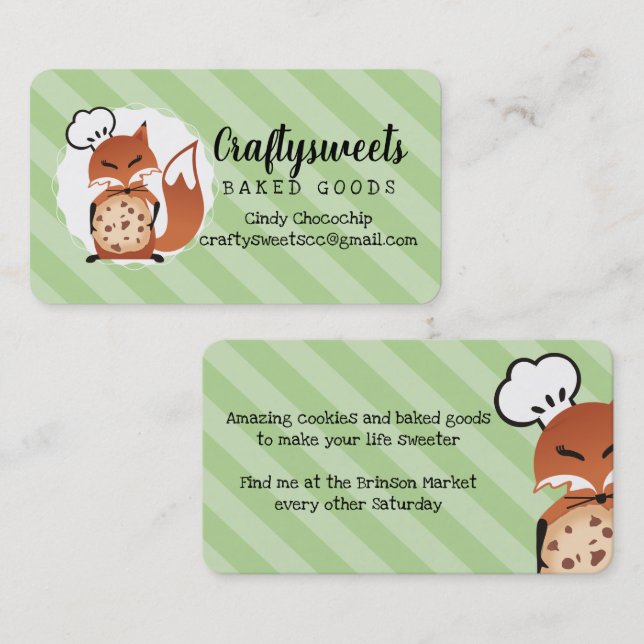 Fox bakery chocolate chip cookie business card visitenkarte (Vorne/Hinten)