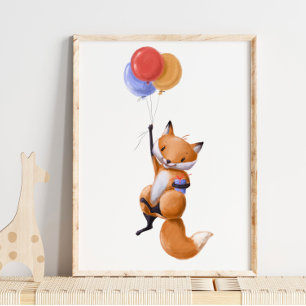 Fox Balloon Print   Fox-Aquarelldruck Poster