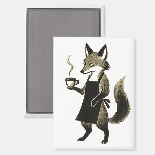 Fox Barista – Minimalistische Tintenpinsel Kaffeez Magnet