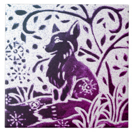 Fox Batik Modernes Lila Schnee Winterwald Fliese
