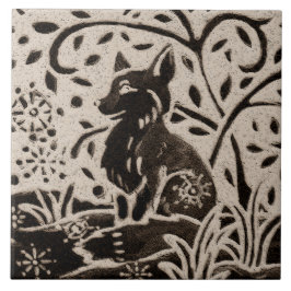 Fox Batik Stoneware Woodland Animal Tan Gray Brown Fliese
