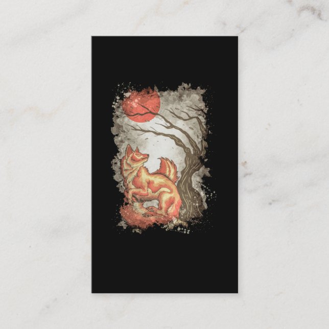 Fox Beautiful Animal Tree Moon Nature Lover Visitenkarte (Vorderseite)