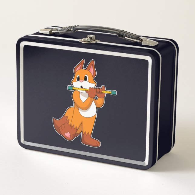 Fox bei Musik mit Flute.PNG Metall Brotdose (Vorderseite)