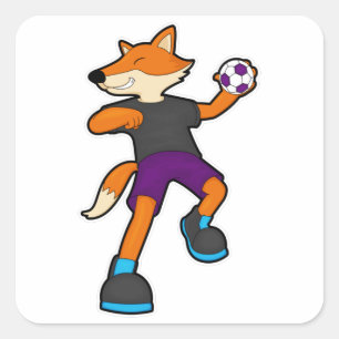 Fox beim Handballspieler mit Handball Quadratischer Aufkleber