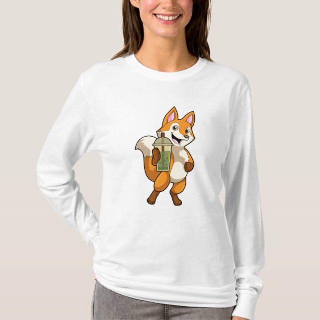 Fox beim Trinken mit Bubble Tea T-Shirt (Vorderseite)