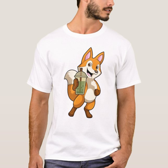 Fox beim Trinken mit Bubble Tea T-Shirt (Vorderseite)
