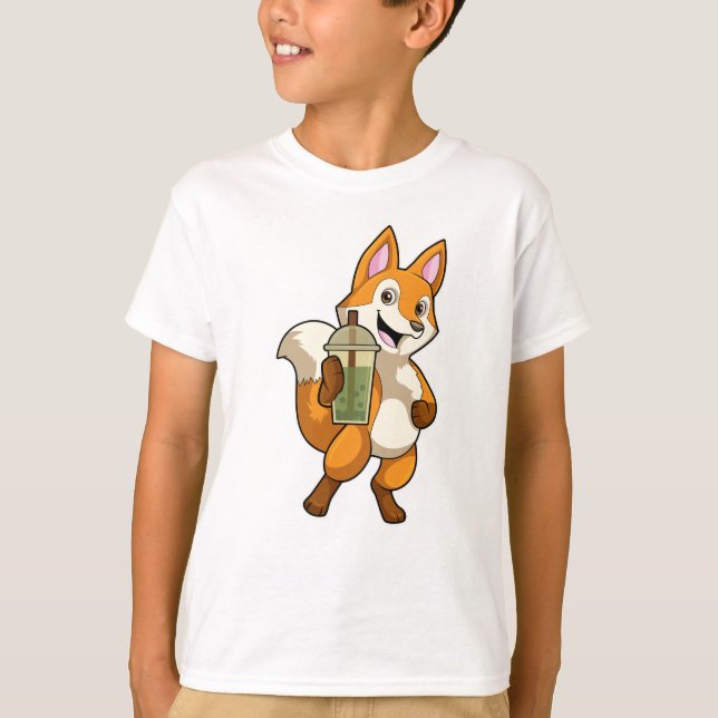 Fox beim Trinken mit Bubble Tea T-Shirt (Vorderseite)
