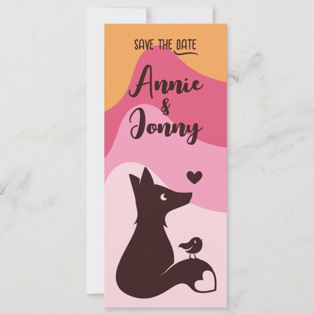 Fox & Bird Pink Sunset Save The Date (Vorderseite)