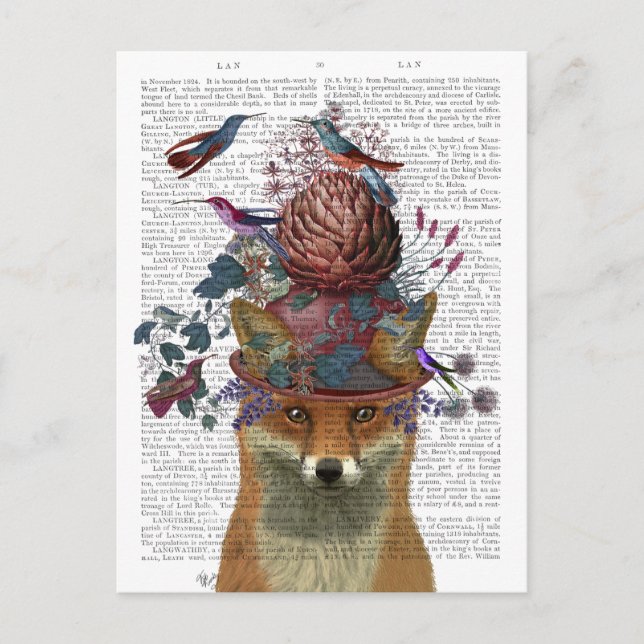 Fox Birdkeeper mit Artichoke Postkarte (Vorderseite)