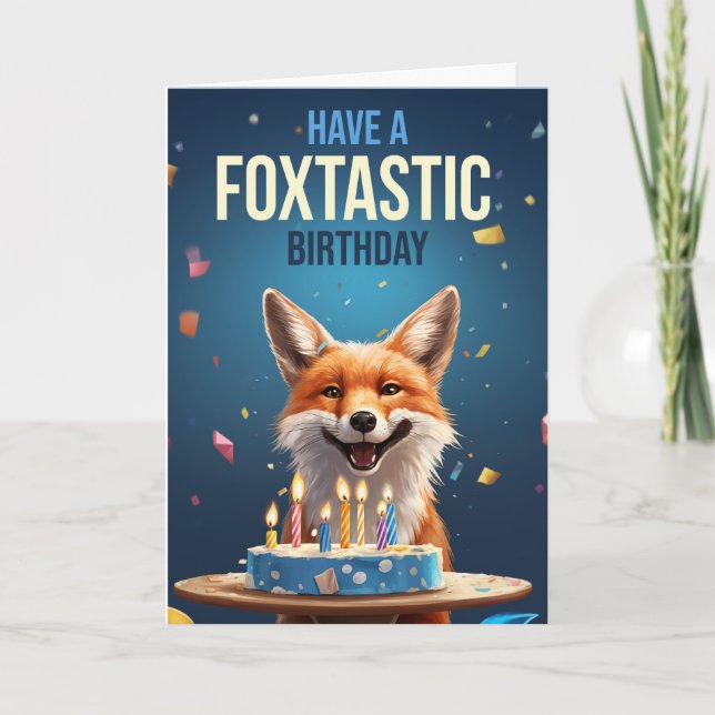 Fox Birthday mit Cake Candles und Ticker Tape Dankeskarte (Vorderseite)