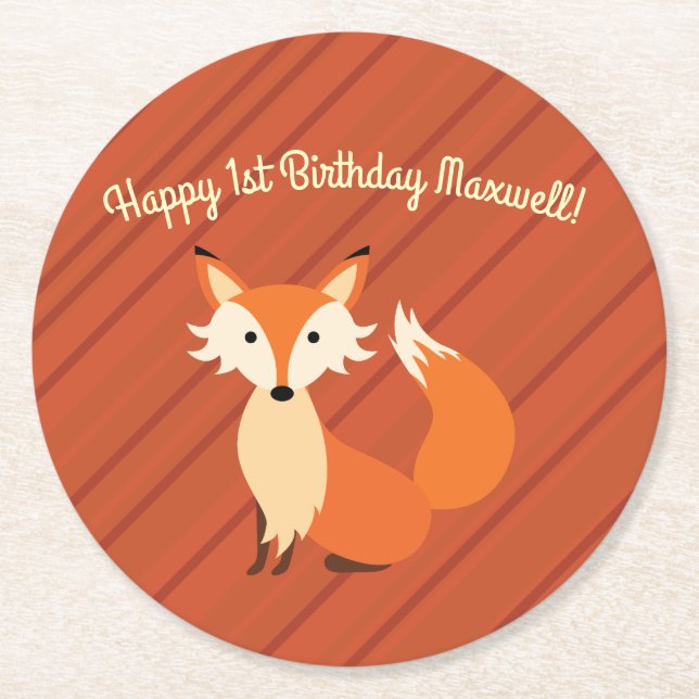 Fox Birthday Party Runder Pappuntersetzer (Vorderseite)