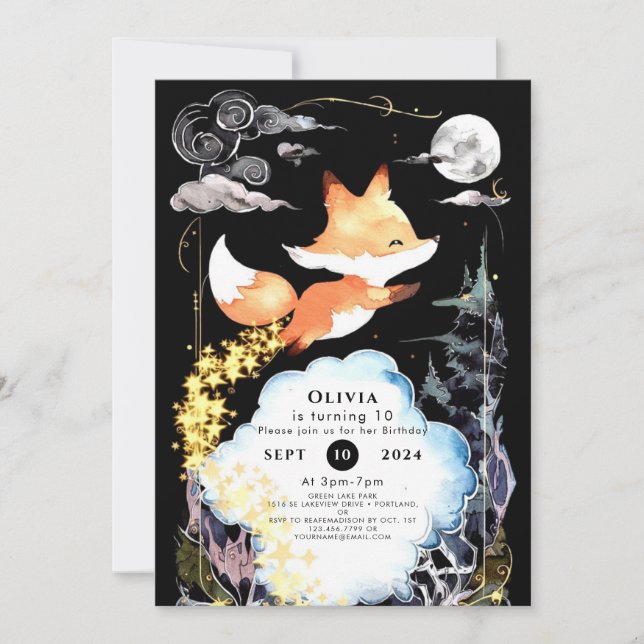 Fox Birthday Woods Whimsy Einladung (Vorderseite)