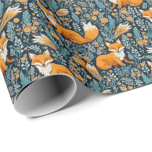 Fox Blume blaues Wrapping Paper Geschenkpapier (Rolleneckpunkt)