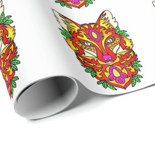 Fox boho abstrakt Art Wolf rot lila Geschenkpapier